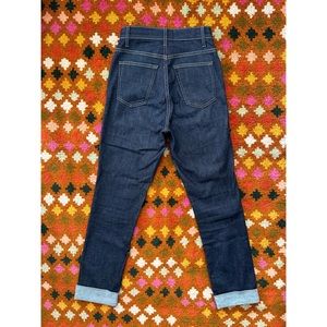 Imogene + Willie Elizabeth Super High Rise Dark Wash Raw Denim Jeans Tapered